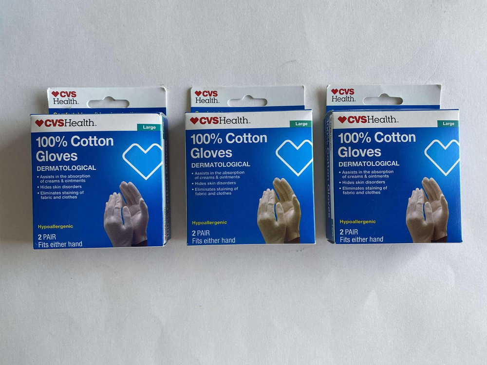 ( LOT OF 3 ) CVS 100% Cotton Gloves Size Large ( 2 Pair ) Fits Either Hand NEW