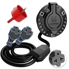 20A 125V AC Port Plug w/5-in-1 T-Blade Adapter, 12AWG RV Shore Power Inlet Plug