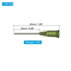 100 Pcs 1″ 14 G Blunt Tip Dispensing Needles Olive Green