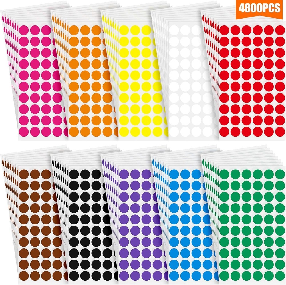 1/2 inches, Black, Blue, Brown, Green, Orange, Purple, Red, White, Yellow