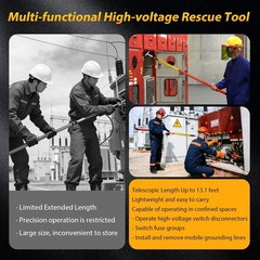 35KV High Voltage Telescopic Insulated Rescue Hook/Pole, 13.1Ft Telescopic