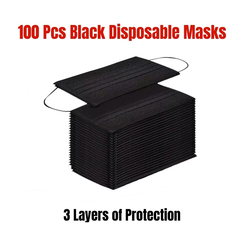 100 PCS Disposable Face Mask Non Medical Surgical 3 Ply Ear loop Black Masks