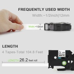 4PK Compatible with Brother PT-D200 TZ231 TZe-231 12mm Black On White Label Tape