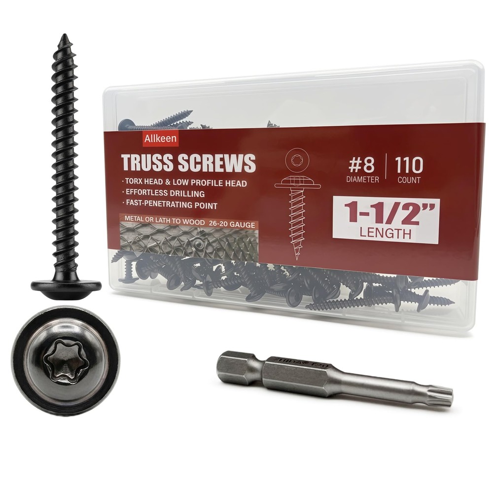 110 PCS #811/2″ T20 Torx Head Wood Screws Self Tapping Black Truss Ruspert