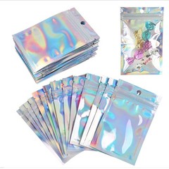 100-200Pcs Resealable Holographic Mylar Foil Bags Smell Proof Zip Seal Pouches