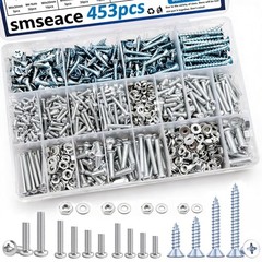 smseace 453Pcs Wood Screws with Nuts and Bolts Assortment Kit #6 #8, Silver