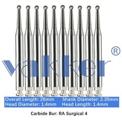 10/Pk Dental Surgical Round Carbide Burs 26mm RA SURG 2 4 6 8 Latch Slow Speed