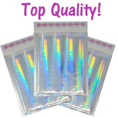 6×10 Pink & Hologram Metallic Bubble Mailers Holographic Air Shipping Envelopes