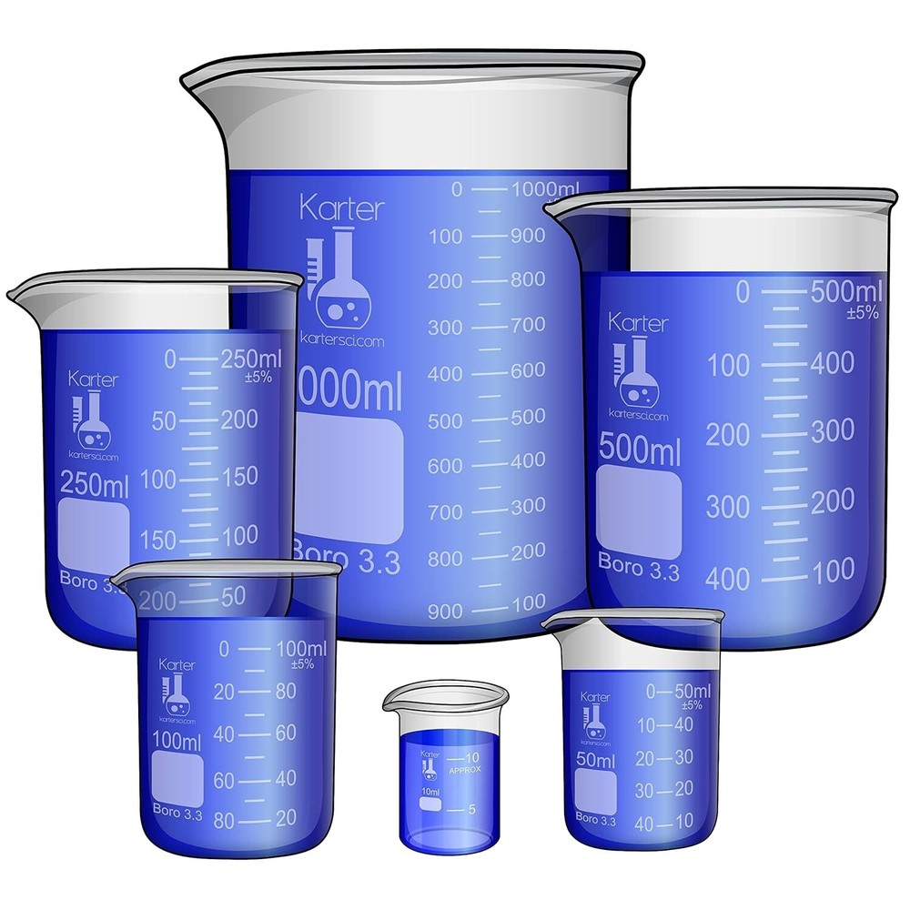 6 Pack Glass Lab Pyrex Beaker Set Measuring Cup 50/100/250/500/1000 ML