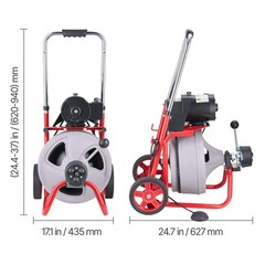 VEVOR Drain Cleaner Machine 100FT x 3/8 Inch Auto Feed with Wheels & 8 Cutters