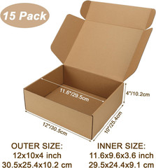 12X10X4 Inch Cardboard Shipping Boxes, Set of 15 Gift Boxes, Brown | Single Corr