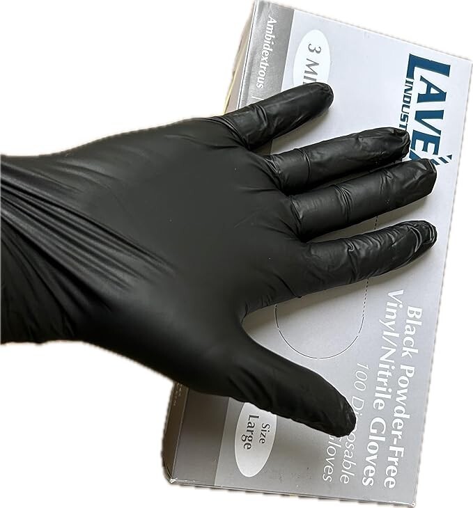 Disposable Vinyl/Nitrile Gloves, Powder-Free, Latex-Free, Large, Black – 100 Cou