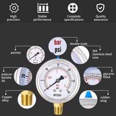 Glycerin Liquid Filled Low Pressure Gauge, 2.5″ Dial Size, 1/4″ NPT Lower Mount