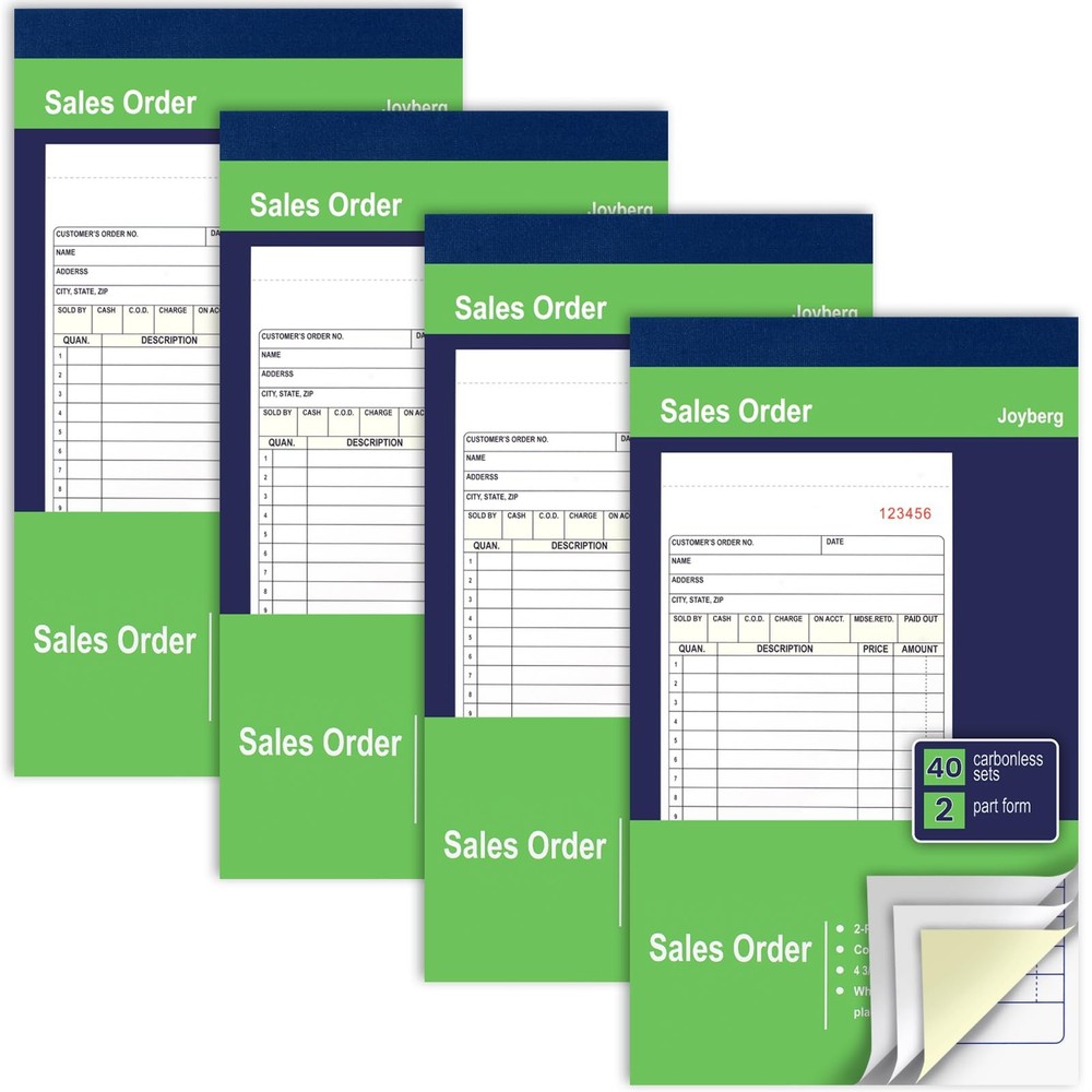 4Pack Sales Order Book 2-Part Carbonless Receipt Book Carbon Copy Small Business