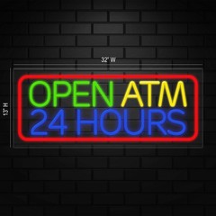 Atm 24 Hours Sign for Business Displays | LED Flex Neon | 32″W x 13″H x 1″D
