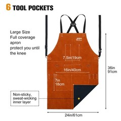 ARCCAPTAIN Work Aprons Welding Cowhide Blacksmith Apron 24″ X 36″ with 6 Pockets