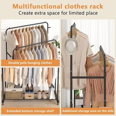 Modern Freestanding Clothes Organizer with Wheels and Dual Rods – Sleek Black