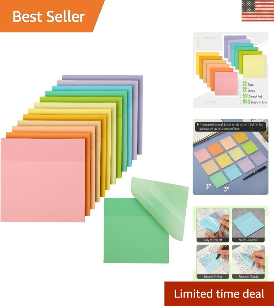 Water-Resistant Self-Adhesive Transparent Notes | 600 Sheets, 3″ x 3″ Size