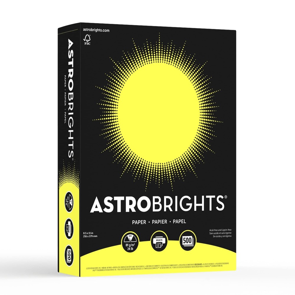 500 Count Astrobrights Lift Off Lemon Color Paper 24 lb Vibrant Print Quality