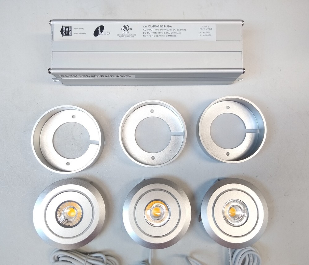 3ea. Jesco LED 3 in. Puck Lights 3000k SURFACE MOUNT & Jesco DL-PS-20/24 Driver