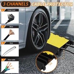 1 Pack of 3-Channel Rubber Cable Protector Ramps Heavy Duty 28000 lbs Capacity
