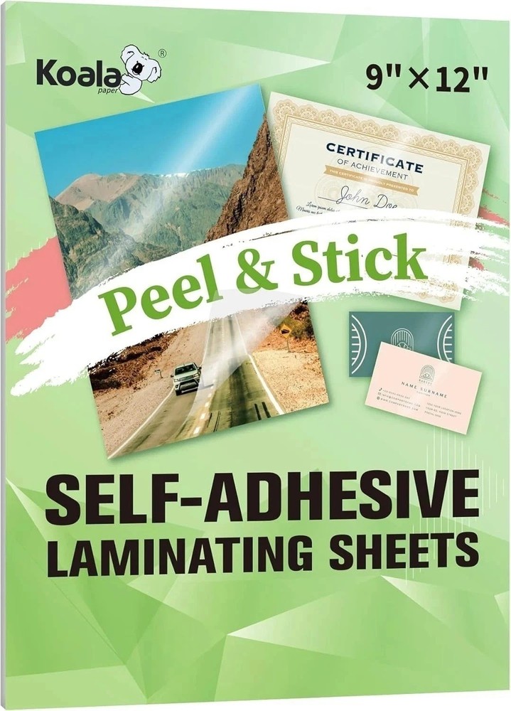 20 Koala Self-Adhesive Laminating Sheets 9 x 12 Clear Overlay No Machine Needed