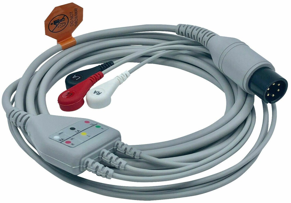 EKG ECG Cable 3 Lead Wire Snap Type for Patient Monitors 6 Pin AHA WARRANTY 9ft