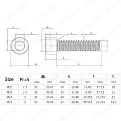 Black 12.9 Steel DIN912 Hex Socket Bolts Cap Head Screws M14 M16 M18 M20 M22-M27