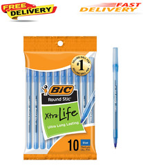 BIC Round Stic Xtra Life Blue Ballpoint Pens, Medium Point (1.0mm) 10-Count Pack
