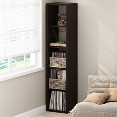 Pemberly Row Vertical 5-Cube Media Storage Organizer in Dark Oak