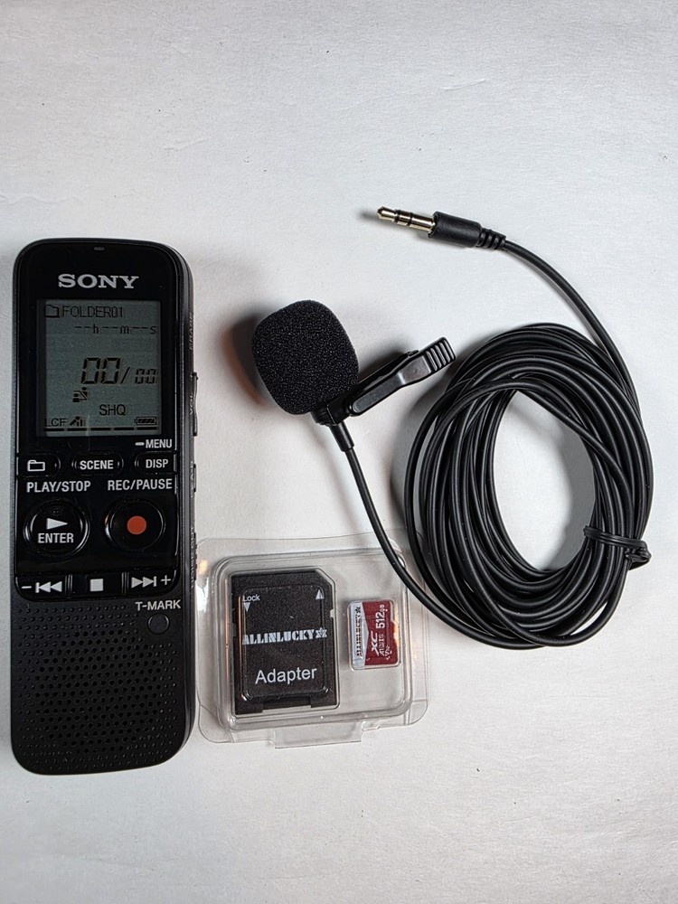 Sony ICD-PX312 Digital Voice Recorder Bundle with Lapel Mic & 512GB SD Card