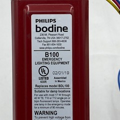 PHILIPS BODINE MODEL B100 EMERGENCY LIGHTING BALLAST PE1E0001M 127/277VAC 280mA