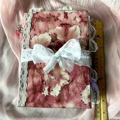 Handmade Vintage Silk Fabric Junk Journal Book Romantic Floral 2 Signatures Lace