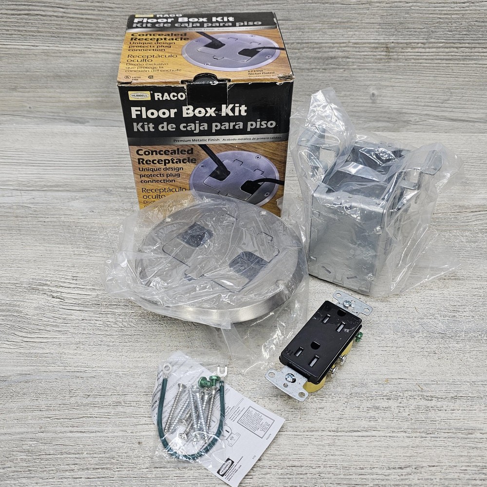 RACO 6239NI Floor Box Kit Nickel Plated Concealed Duplex Receptacle 15A 125V
