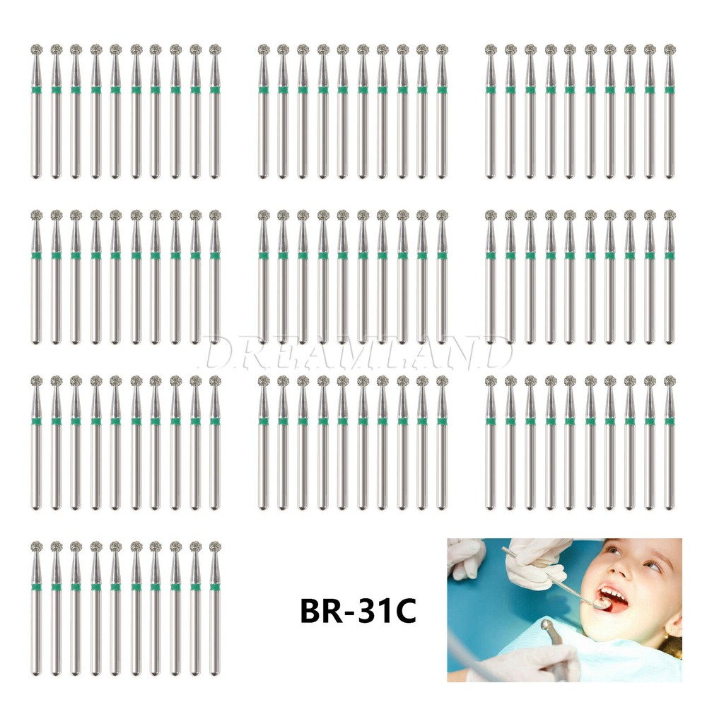 100 pcs Dental Diamond Burs for High Speed Handpiece Friction Grip Bur 1.6mm