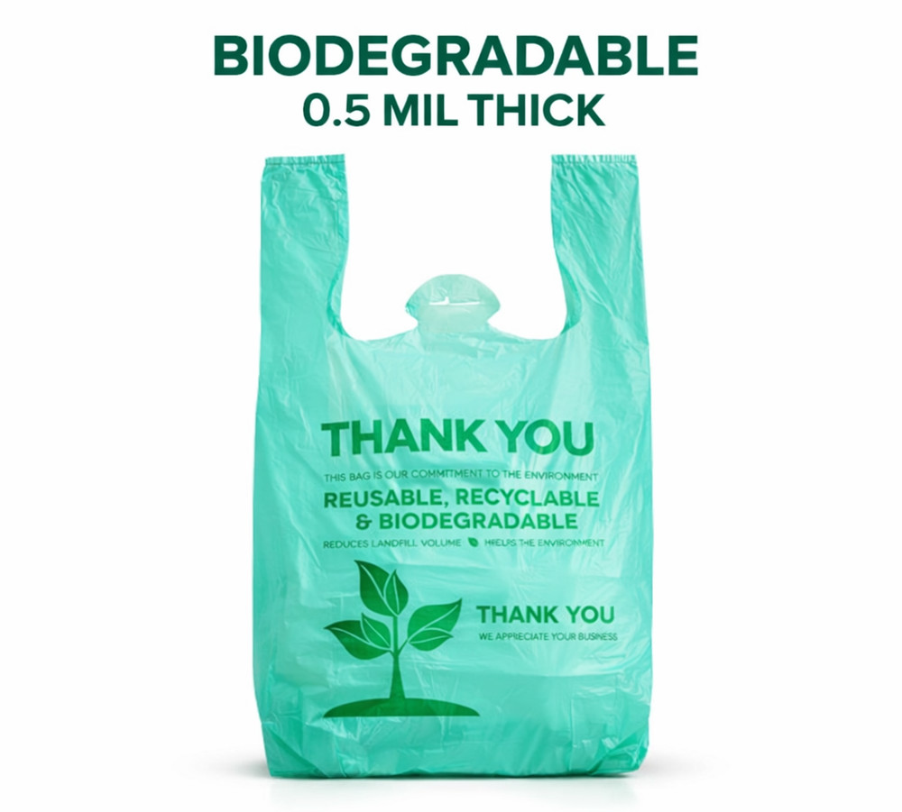 Biodegradable Plastic T-Shirt Shopping Bags 22×6.5×12 0.5 Mil Grocery Bulk