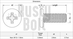 M1.6. x 12mm, Phillips Wafer Flat Head Screws, Stainless, Laptop, Machine