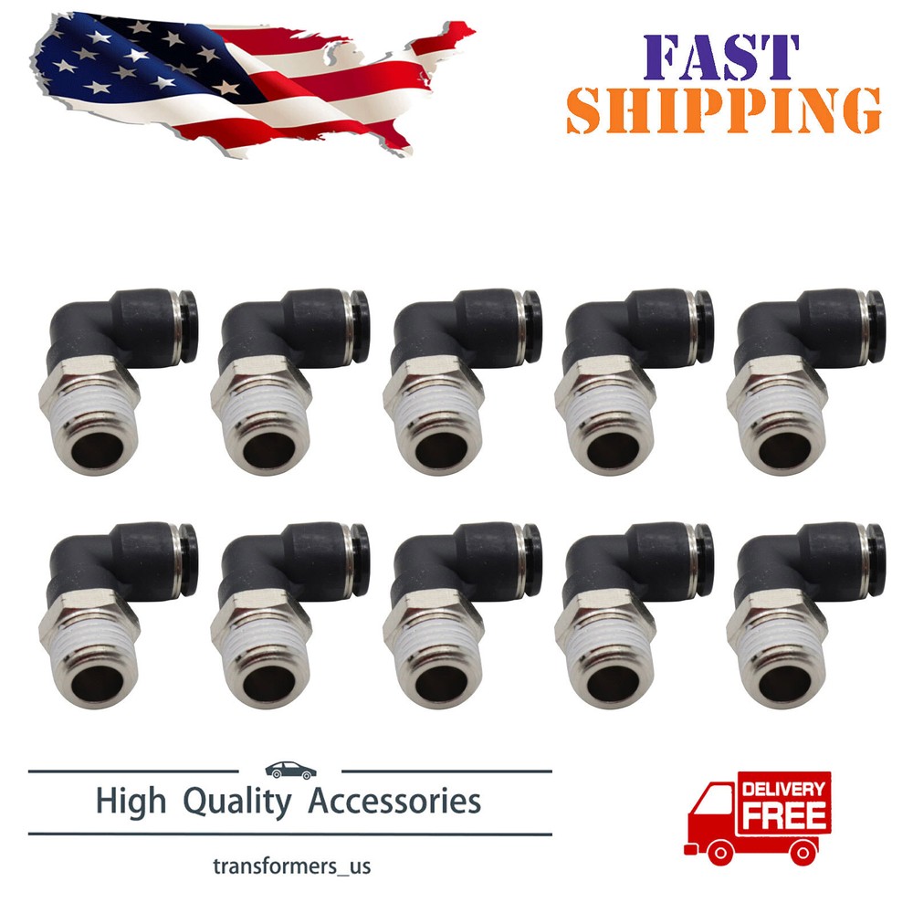 (Qty10) 1/4″ OD Tube X 1/4″ NPT Pneumatic Elbow, Push To Connect Air Fitting