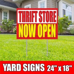 THRIFT STORE NOW OPEN Yard Sign with H-Stakes Big Discount Clearance Resale Shop