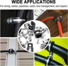 222PCS Cable Clamps Assortment Kit 304 Stainless Steel Rubber Cushion Pipe Cl…