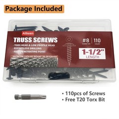110 PCS #811/2″ T20 Torx Head Wood Screws Self Tapping Black Truss Ruspert