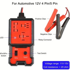12V Automotive Relay Tester 4/5 Pin Car Relay Diagnostic Tool LED Indicator