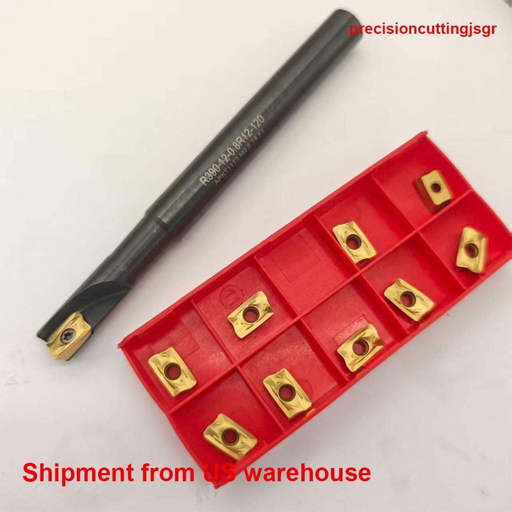 12MM End Milling Cutter + 10X R390-11T308-PM Indexable Carbide End Mills Inserts