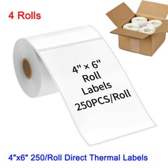 4 Rolls 4×6″ Direct Thermal Shipping Labels – 250 Per Roll – 1000 Address Labels