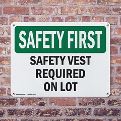 (2 Pack) Safety Vest Required On Lot OSHA Safety First Sign Decal Metal Plastic