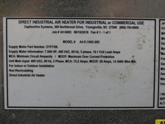 Captive Aire Make Up Heater Unit 1100000 BTUH 10000CFM 7.5Hp 460V Nat / LP