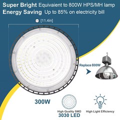 300W UFO LED High Bay Light, IP65 UFO HighBay Shop Garage Lighting with US Plug
