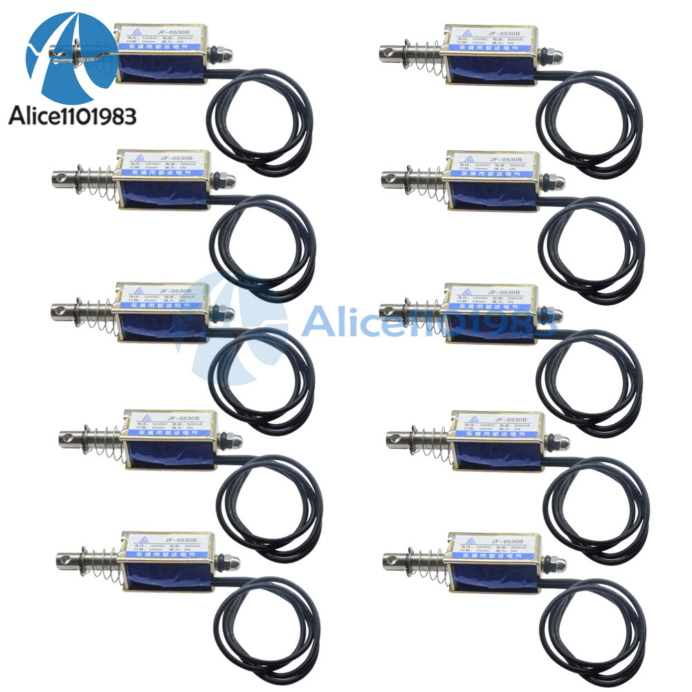 10PCS JF-0530B DC12V 300mA 5N/10mm Pull-Push-Type DC Solenoid Electromagnet