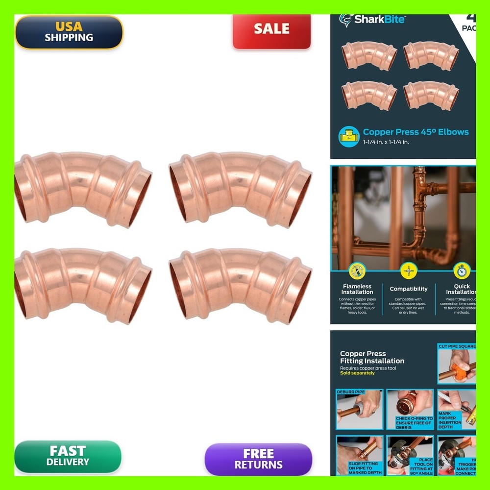 Sharkbite 1-1/4 X 1-1/4 Inch 45 Degree Elbow Copper Press Plumbing Fitting Pack