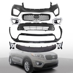 Front Upper Lower Bumper Kit Grille Fog Light 16-18 Kia Sorento LX EX